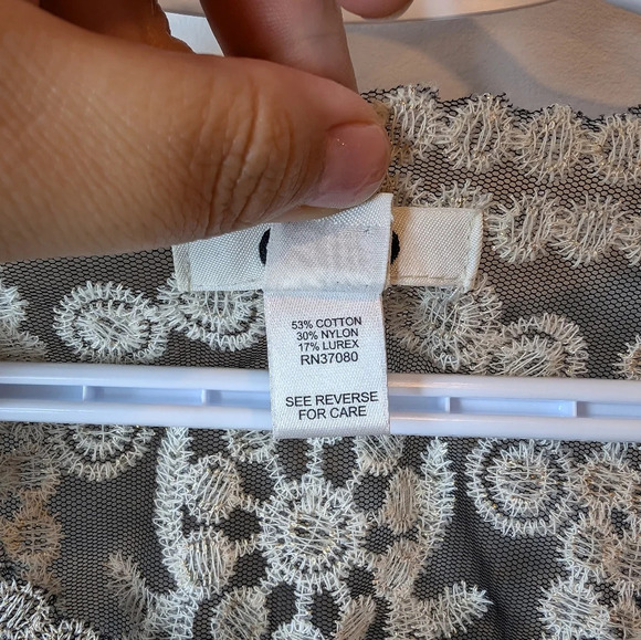 CATO Embroidered Detail Sheer  Top Black & Champagne Formal Blouse Small - Picture 6 of 9